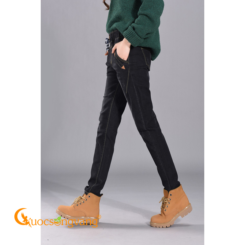 Quần jean harem lưng thun quần nữ lưng cao GLQ018-Xámđen