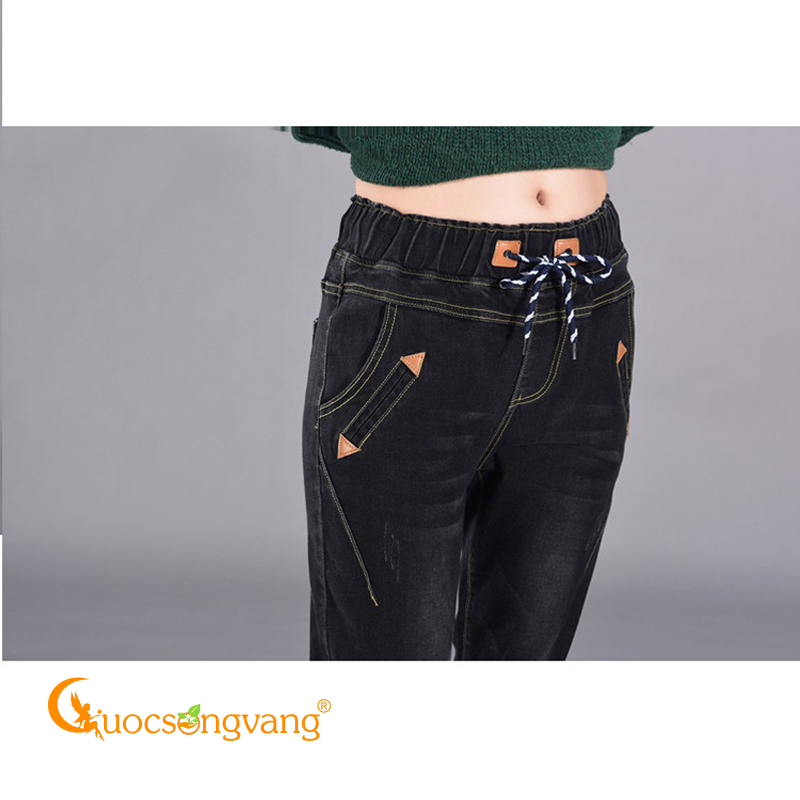 Quần jean harem lưng thun quần nữ lưng cao GLQ018-Xámđen