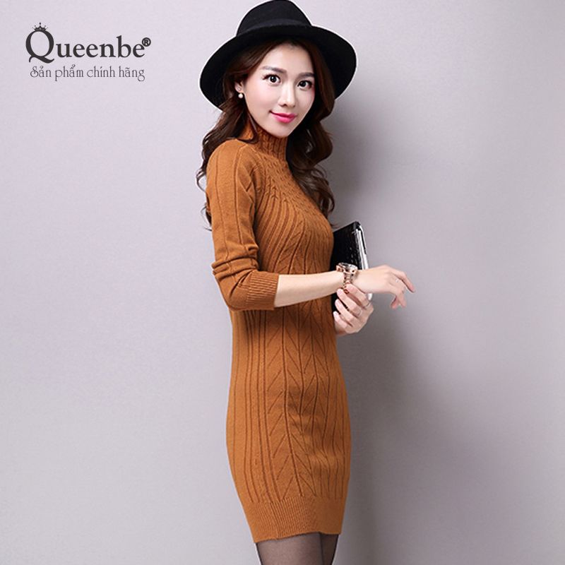 Váy đầm ôm váy đầm len đẹp Queenbe GLV061 nâu cam