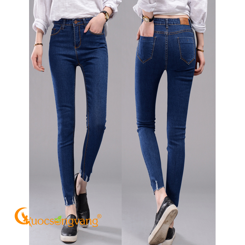 Quần nữ không lai kiểu quần jean nữ skinny màu xanh đậm GLQ017