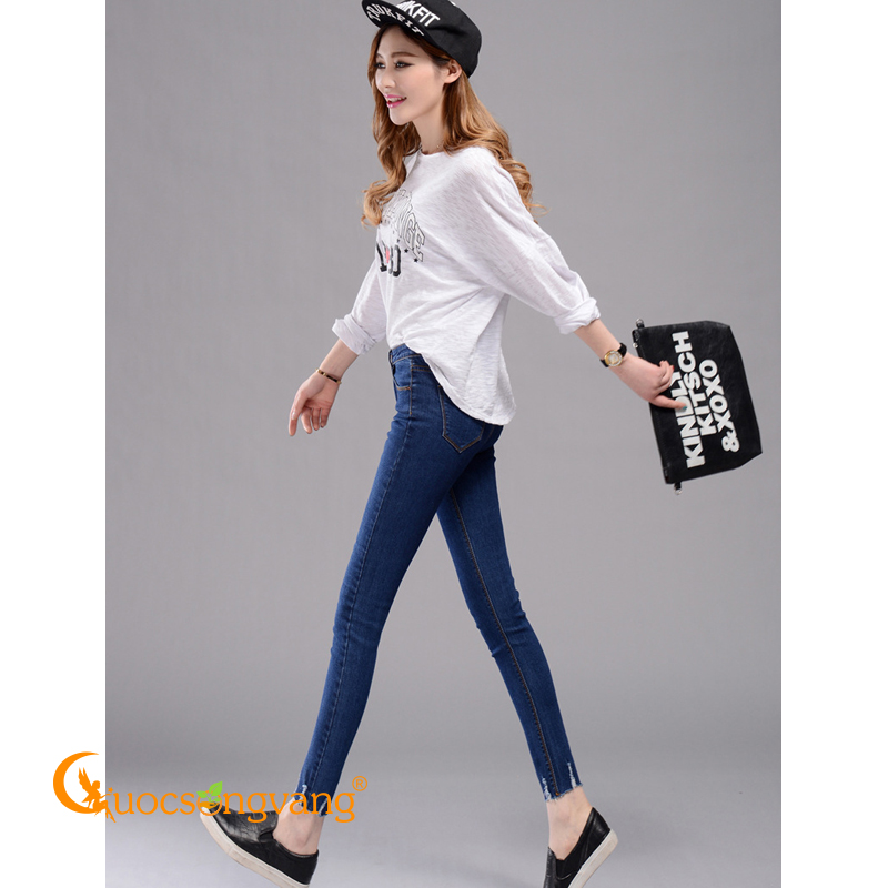 Quần nữ không lai kiểu quần jean nữ skinny màu xanh đậm GLQ017