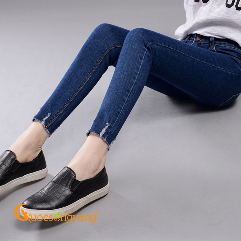 Quần nữ không lai kiểu quần jean nữ skinny màu xanh đậm GLQ017