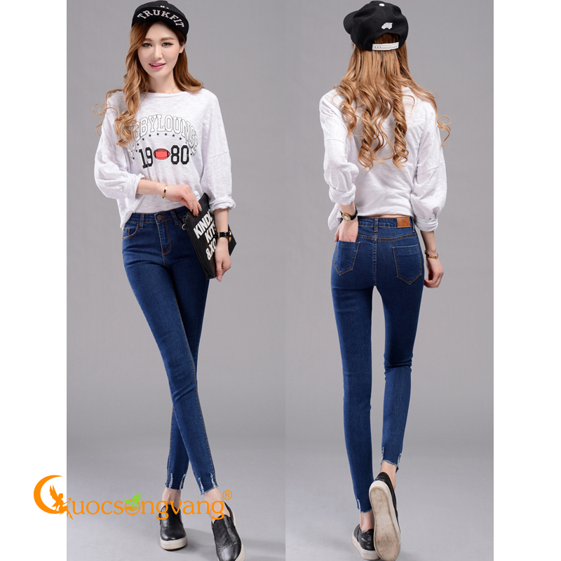 Quần nữ không lai kiểu quần jean nữ skinny màu xanh đậm GLQ017