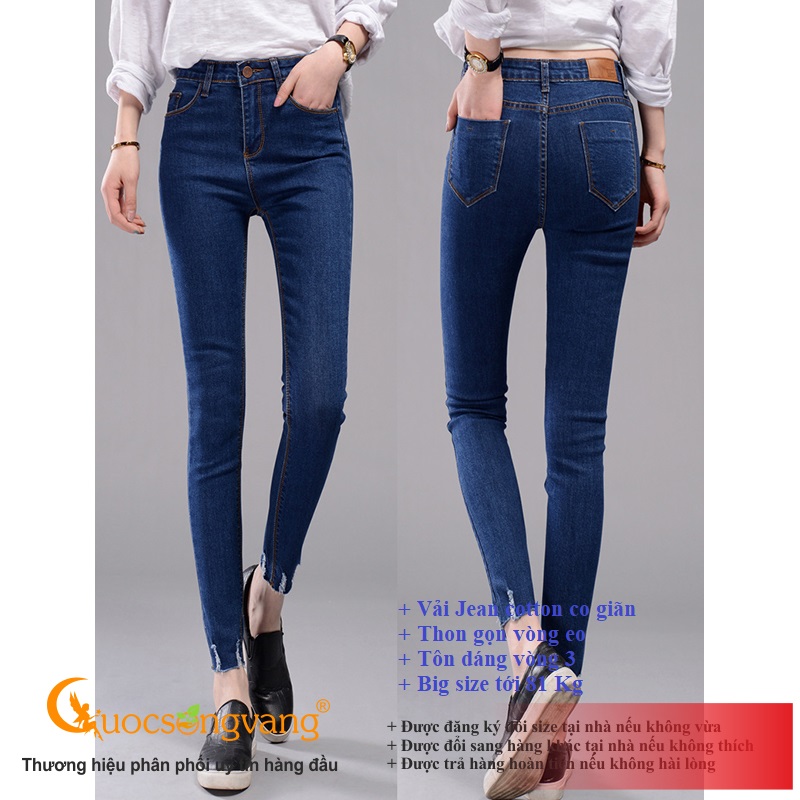 Quần nữ không lai kiểu quần jean nữ skinny màu xanh đậm GLQ017