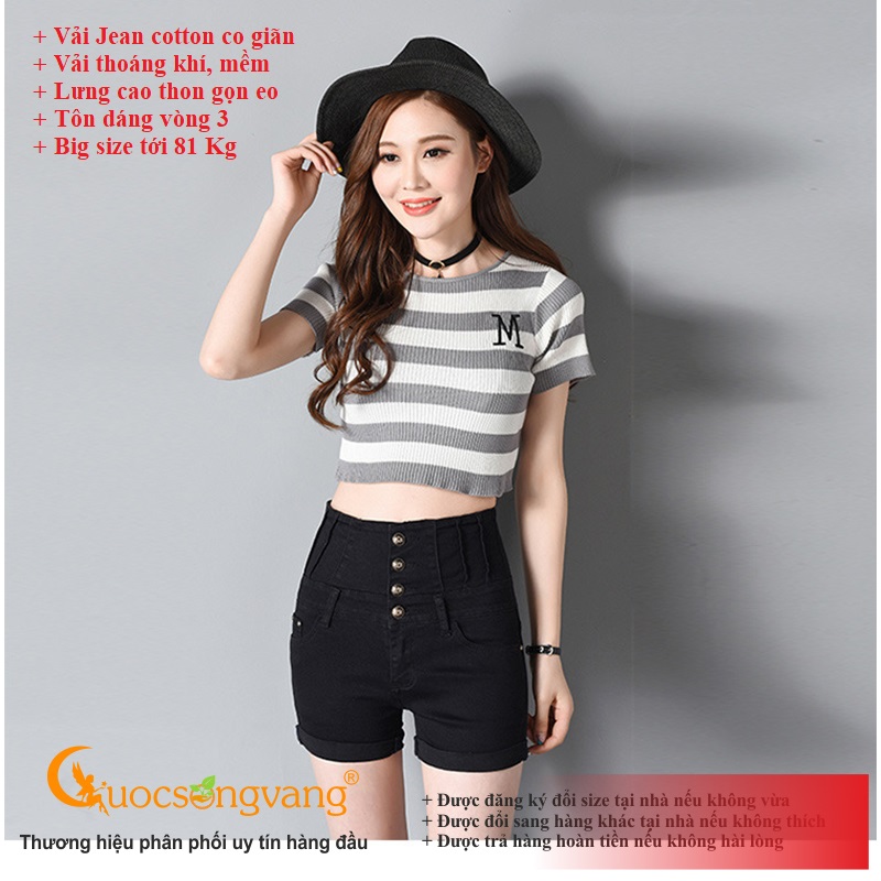 Quần short nữ thắt dây quần short jean lưng cao màu đen GLQ066