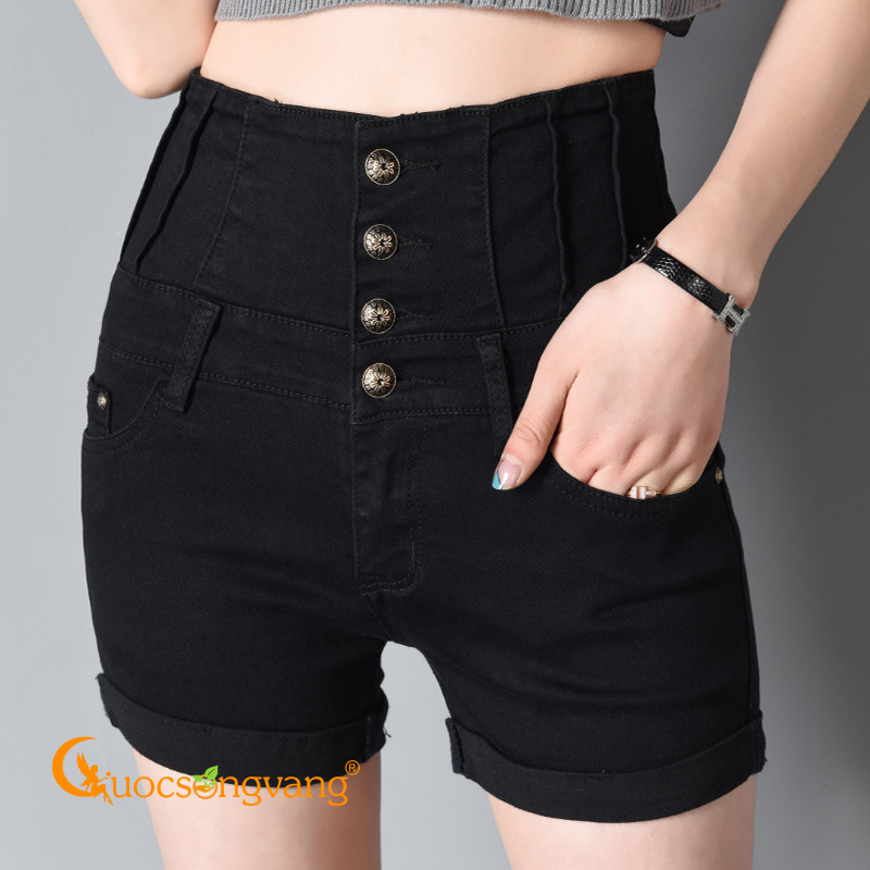 Quần short nữ thắt dây quần short jean lưng cao màu đen GLQ066