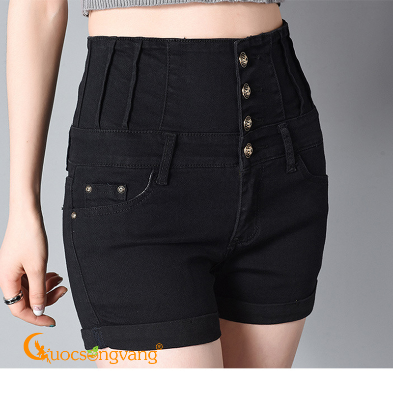 Quần short nữ thắt dây quần short jean lưng cao màu đen GLQ066