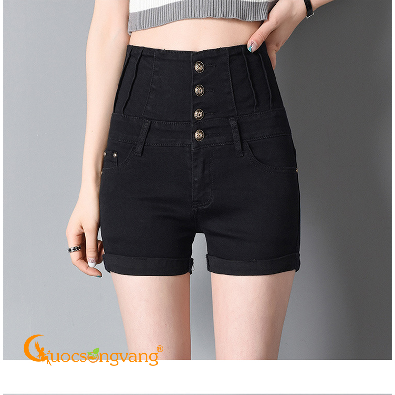 Quần short nữ thắt dây quần short jean lưng cao màu đen GLQ066