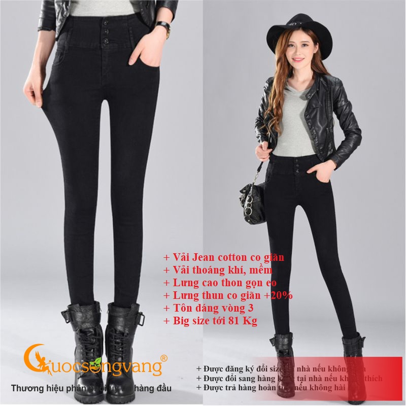 Quần jean nữ lưng thun dáng ôm quần nữ lưng cao skinny màu đen GLQ068