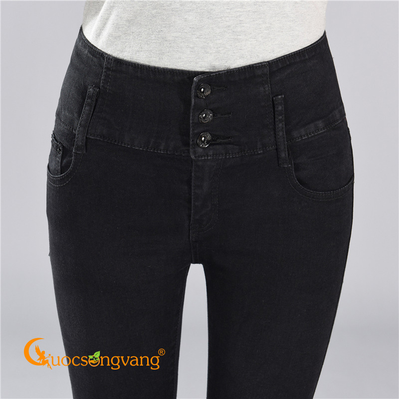 Quần jean nữ lưng thun dáng ôm quần nữ lưng cao skinny màu đen GLQ068