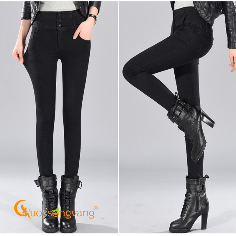 Quần jean nữ lưng thun dáng ôm quần nữ lưng cao skinny màu đen GLQ068