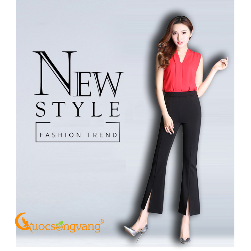 Quần công sở nữ ống loe quần treggings lưng thun lưng vừa GLQ070