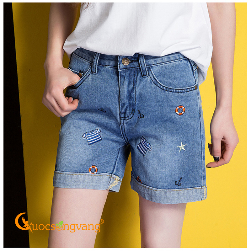 Quần short nữ jean thêu màu xanh nhạt Queenbe GLQ081