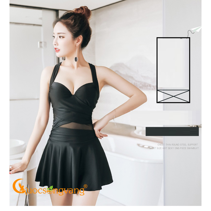 Đồ bơi nữ váy bơi hai mảnh màu đen GLSWIM035
