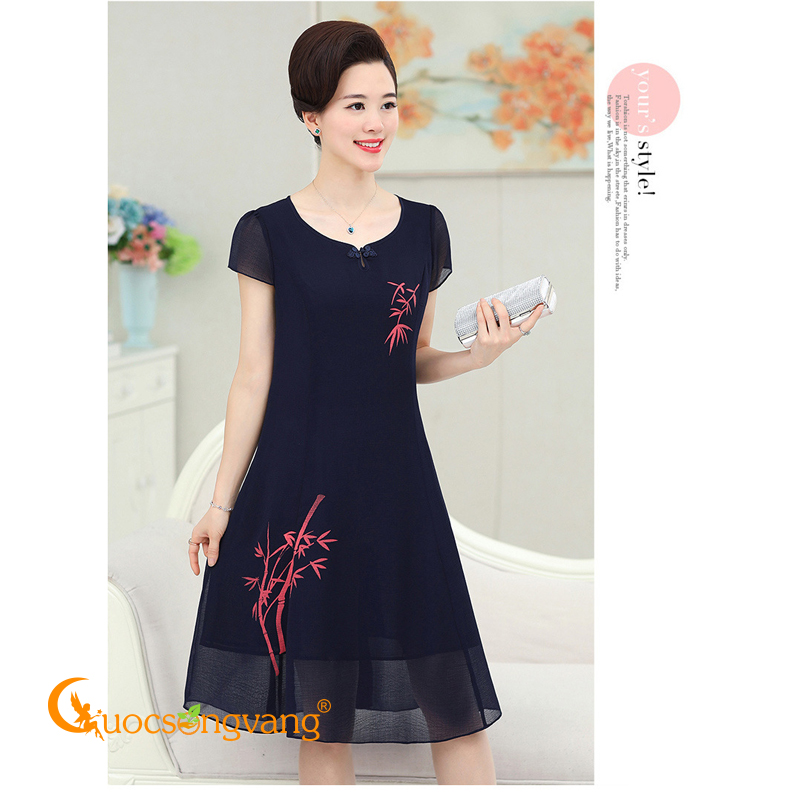 Váy đầm suông cổ tròn váy đầm in big size GLV122