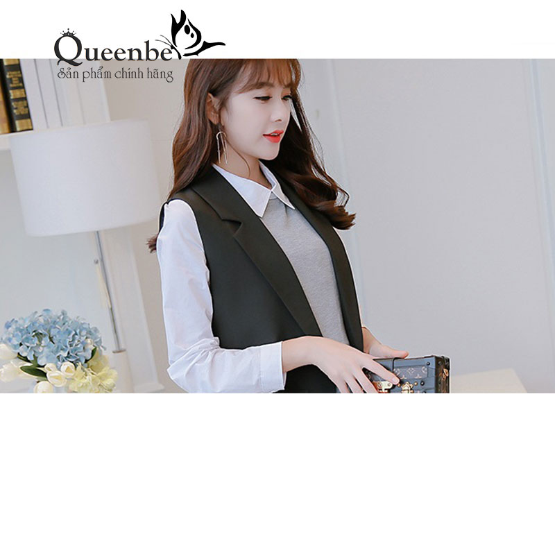 Áo vest nữ màu đen áo gilê sát nách cardigan Queenbe GLA215