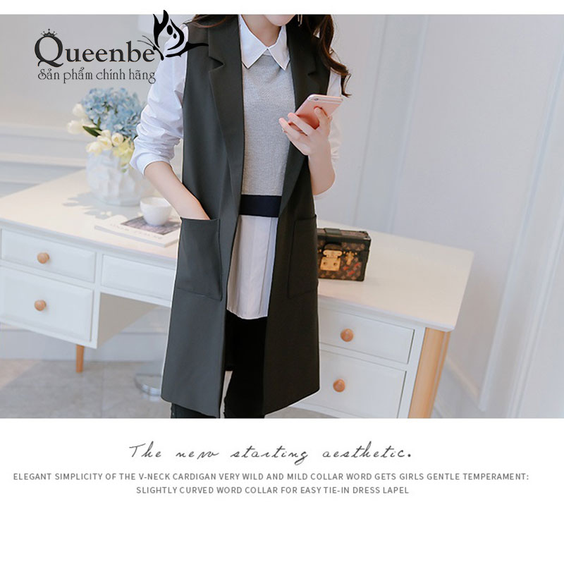 Áo vest nữ màu đen áo gilê sát nách cardigan Queenbe GLA215