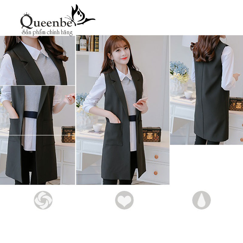 Áo vest nữ màu đen áo gilê sát nách cardigan Queenbe GLA215