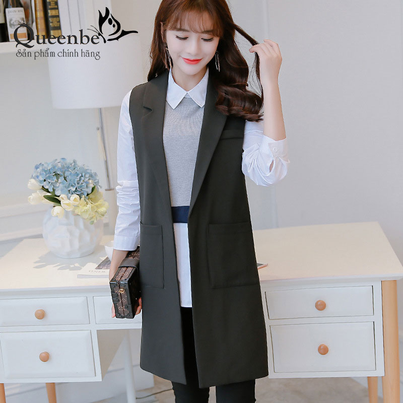 Áo vest nữ màu đen áo gilê sát nách cardigan Queenbe GLA215