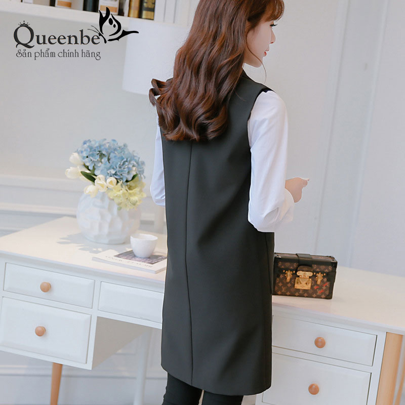 Áo vest nữ màu đen áo gilê sát nách cardigan Queenbe GLA215