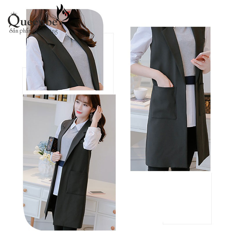 Áo vest nữ màu đen áo gilê sát nách cardigan Queenbe GLA215