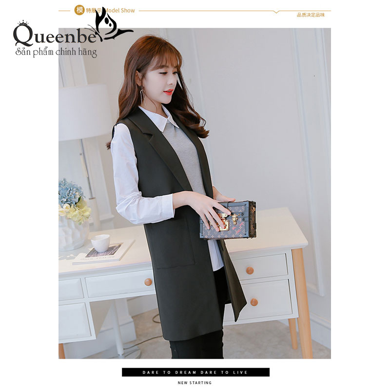 Áo vest nữ màu đen áo gilê sát nách cardigan Queenbe GLA215