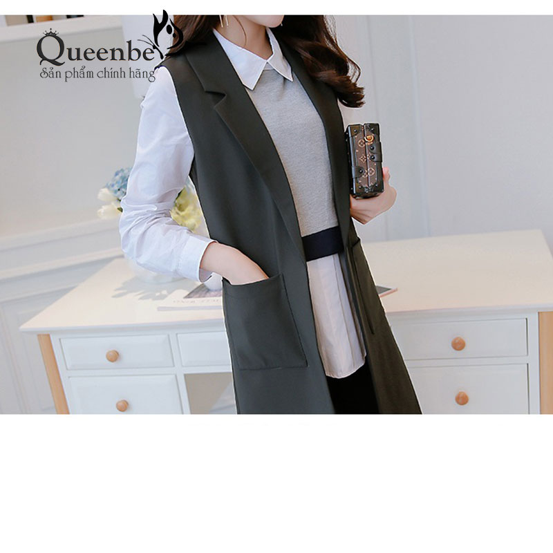 Áo vest nữ màu đen áo gilê sát nách cardigan Queenbe GLA215