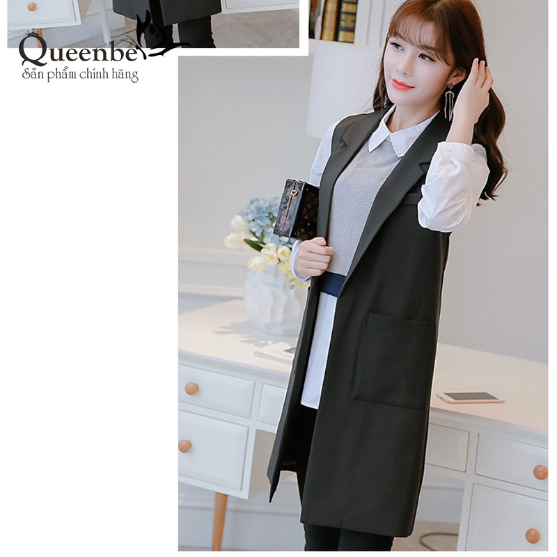 Áo vest nữ màu đen áo gilê sát nách cardigan Queenbe GLA215