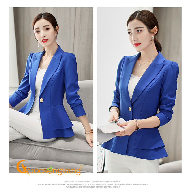 Áo vest nữ đẹp xanh biển áo vest kiểu peplum vai bồng GLA084