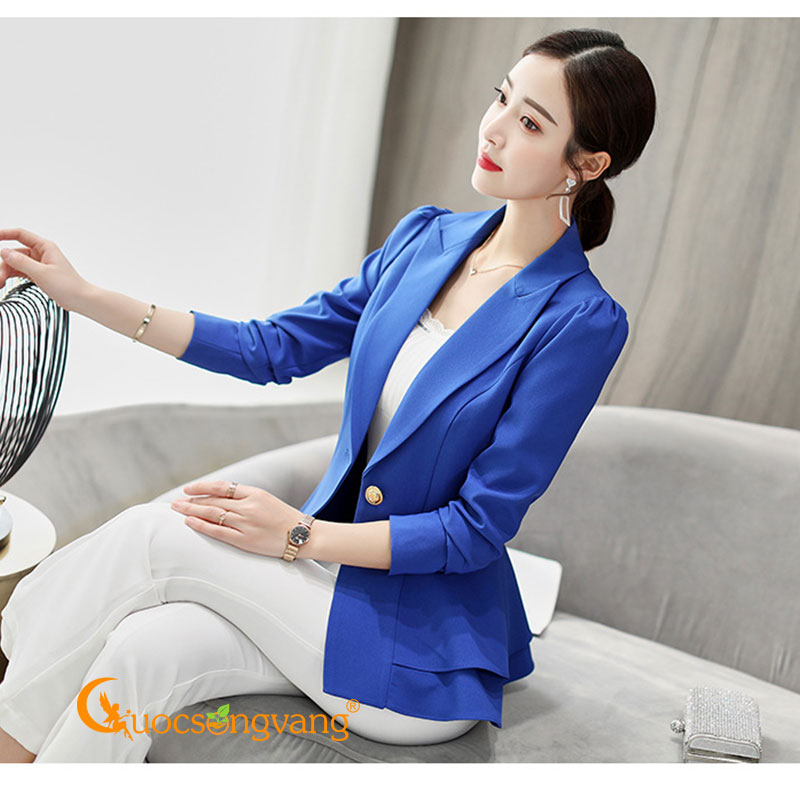 Áo vest nữ đẹp xanh biển áo vest kiểu peplum vai bồng GLA084