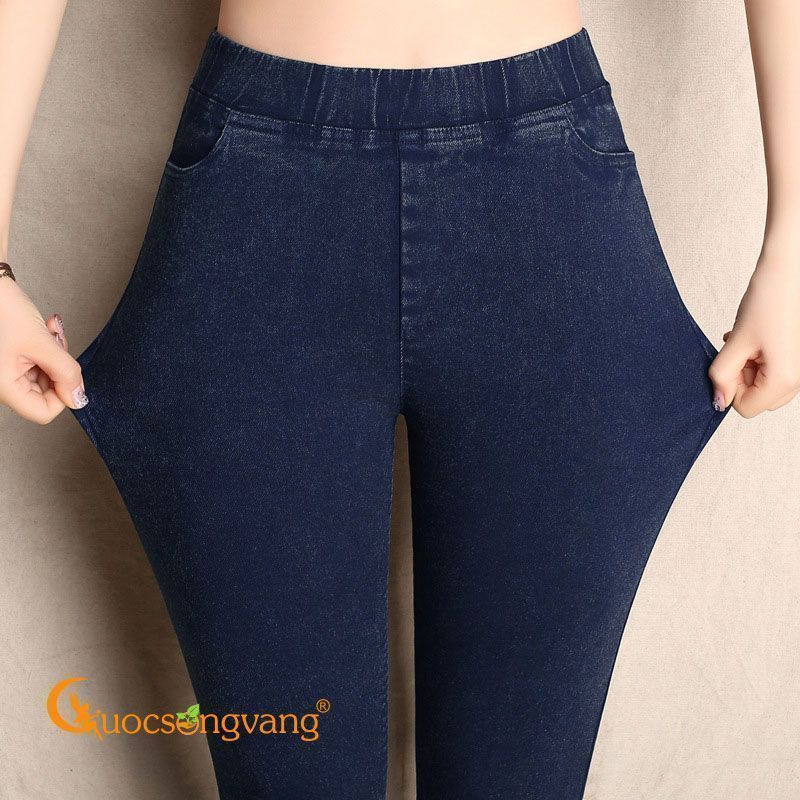 Quần legging nữ giả jean lưng cao lưng thun vải cotton 4 chiều dầy GLQ100