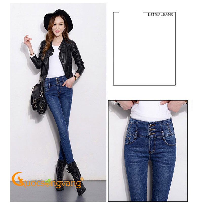 Quần jean nữ lưng cao quần nữ skinny 3 nút GLQ103