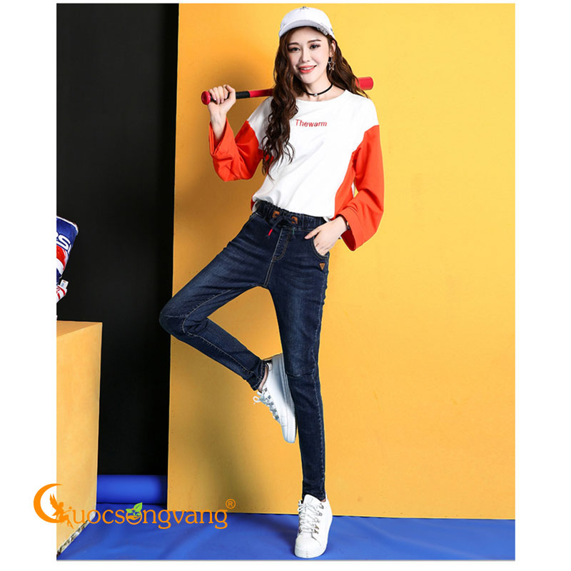 Quần jeans nữ đẹp quần harem lưng thun GLQ102