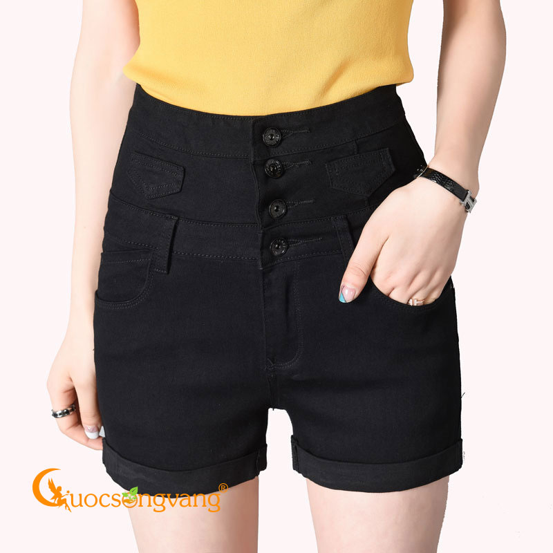 Quần short nữ màu đen quần short cạp cao GLQ064