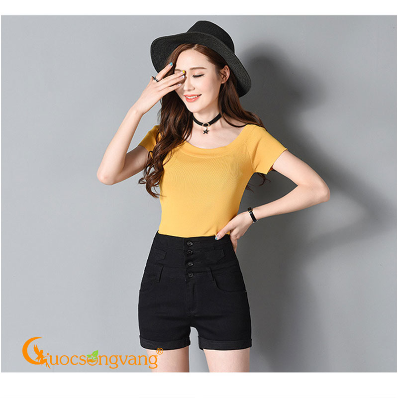 Quần short nữ màu đen quần short cạp cao GLQ064