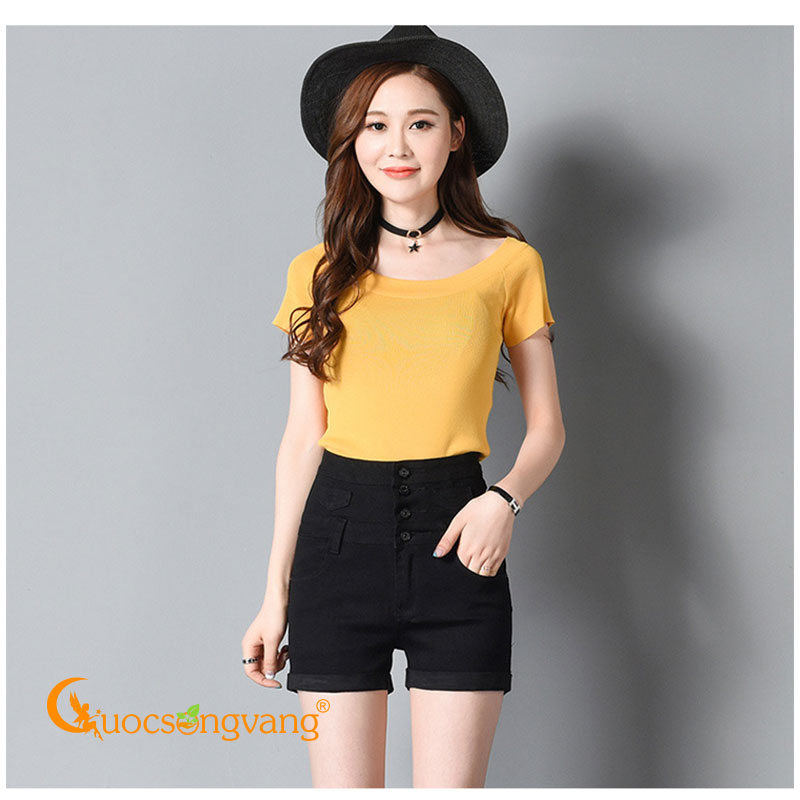 Quần short nữ màu đen quần short cạp cao GLQ064