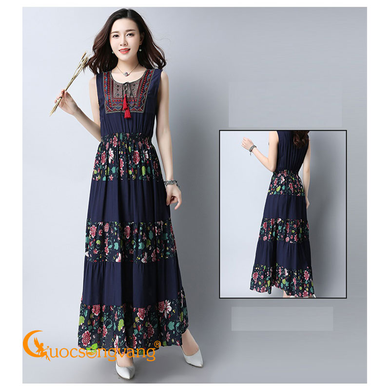 Váy đầm dài kiểu bohemian váy đầm suông maxi GLV140