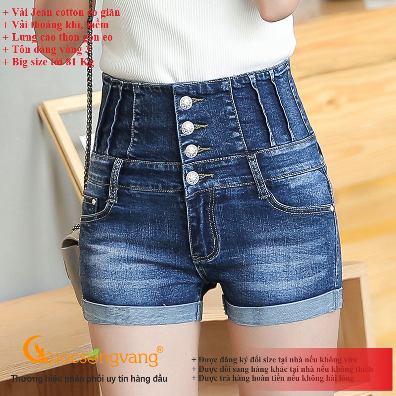 Quần short nữ đẹp quần short jean lưng cao màu xanh đậm GLQ066