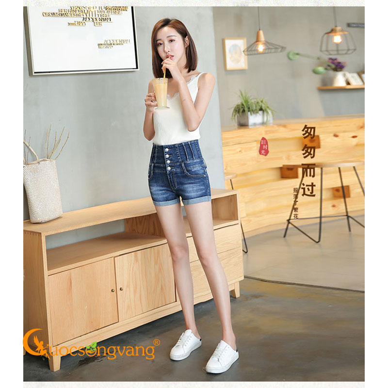 Quần short nữ đẹp quần short jean lưng cao màu xanh đậm GLQ066