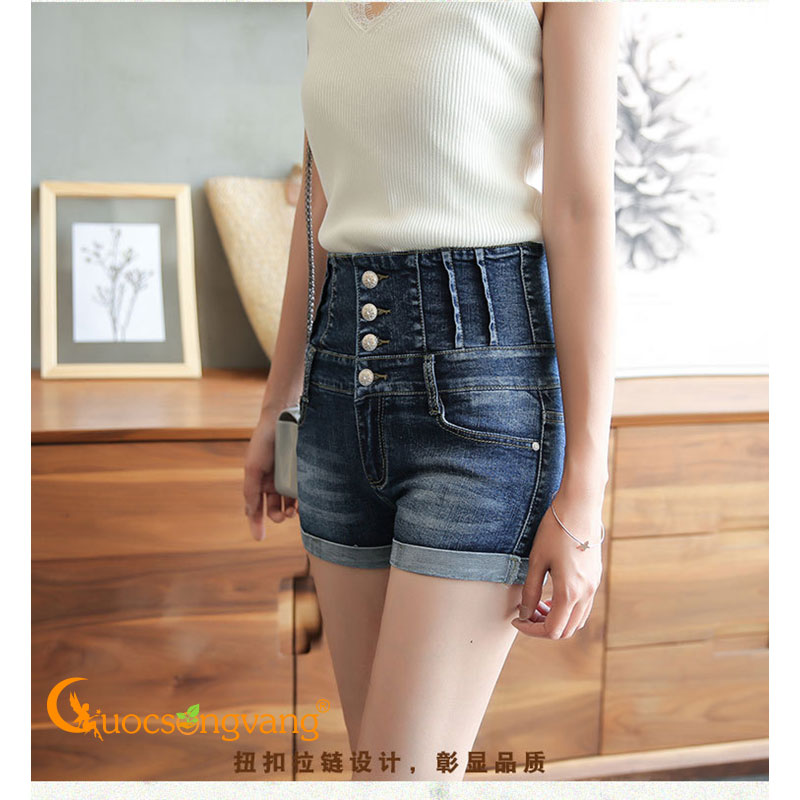 Quần short nữ đẹp quần short jean lưng cao màu xanh đậm GLQ066