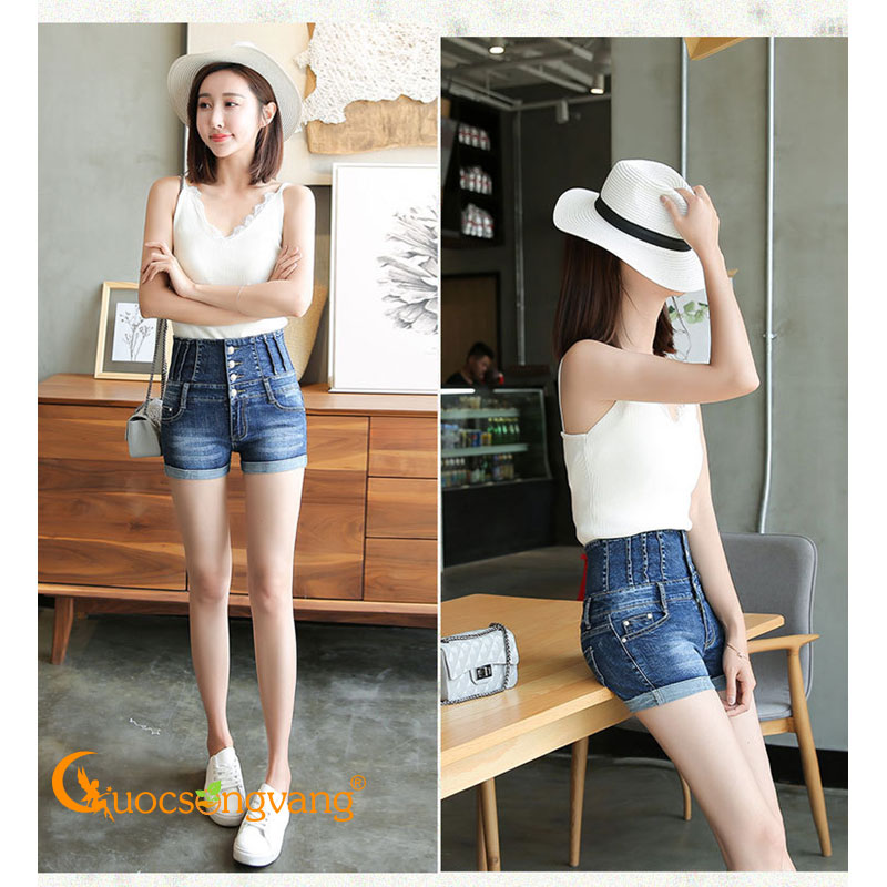 Quần short nữ đẹp quần short jean lưng cao màu xanh đậm GLQ066