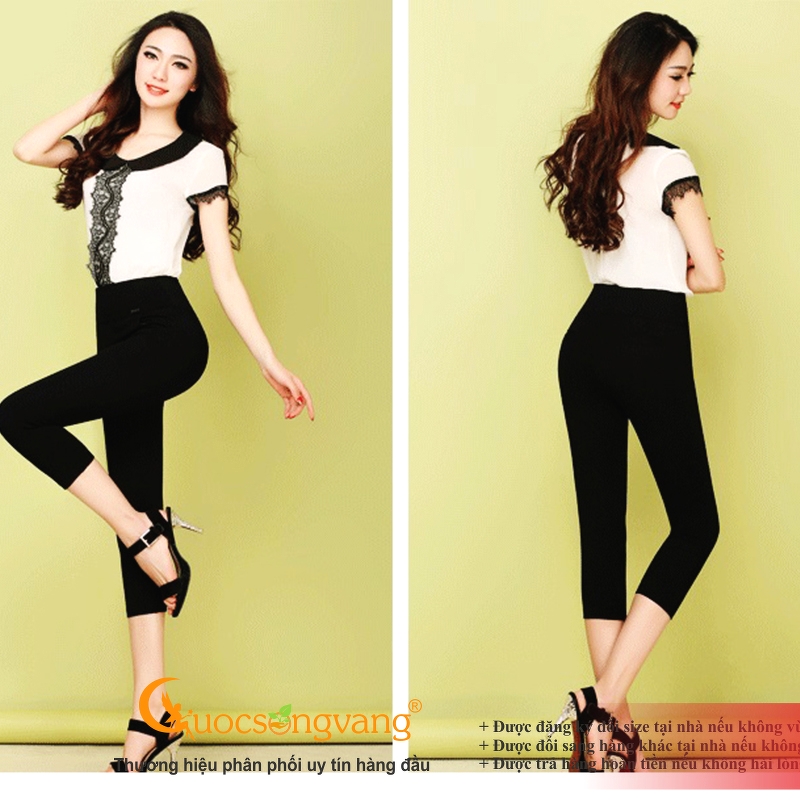 Quần lửng nữ quần legging lửng cotton co giãn 4 chiều GLQ047 lửng đen