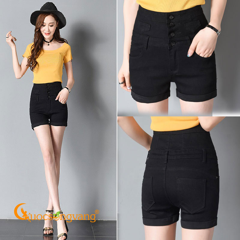 Quần short nữ màu đen quần short cạp cao GLQ064