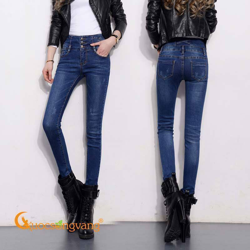 Quần jean nữ lưng cao quần nữ skinny 3 nút GLQ103