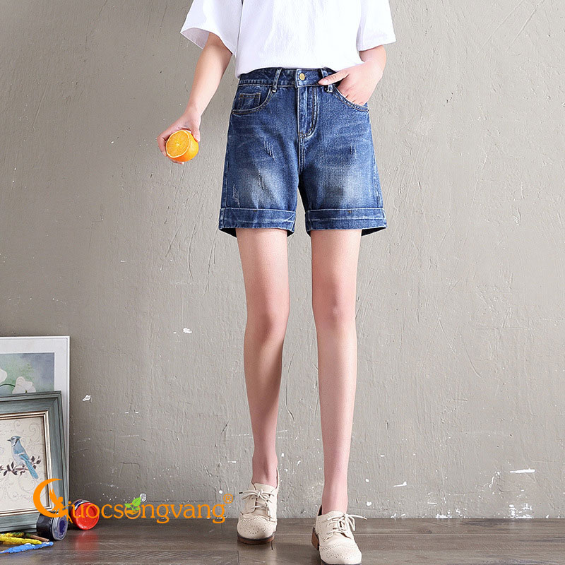 Quần short jean nữ màu xanh nhạt quần jean short GLQ093