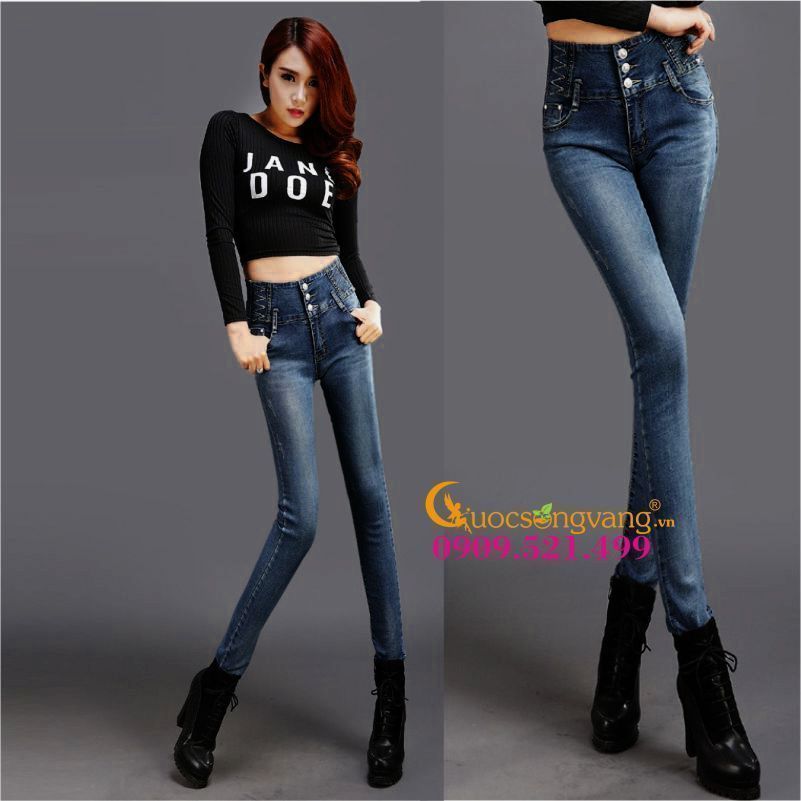 Quần jean lưng cao đẹp nhiều nút GLQ038