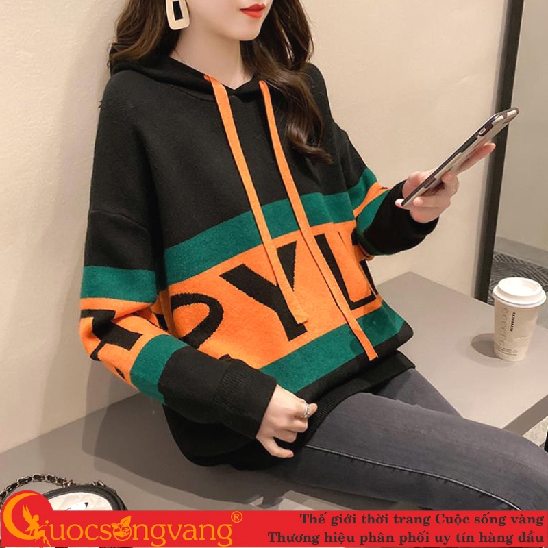 Áo len hoodie có nón áo len nữ phom rộng mã GLA320