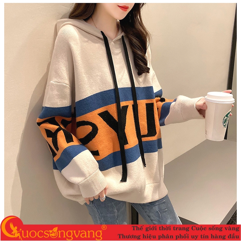 Áo len hoodie có nón áo len nữ phom rộng mã GLA320