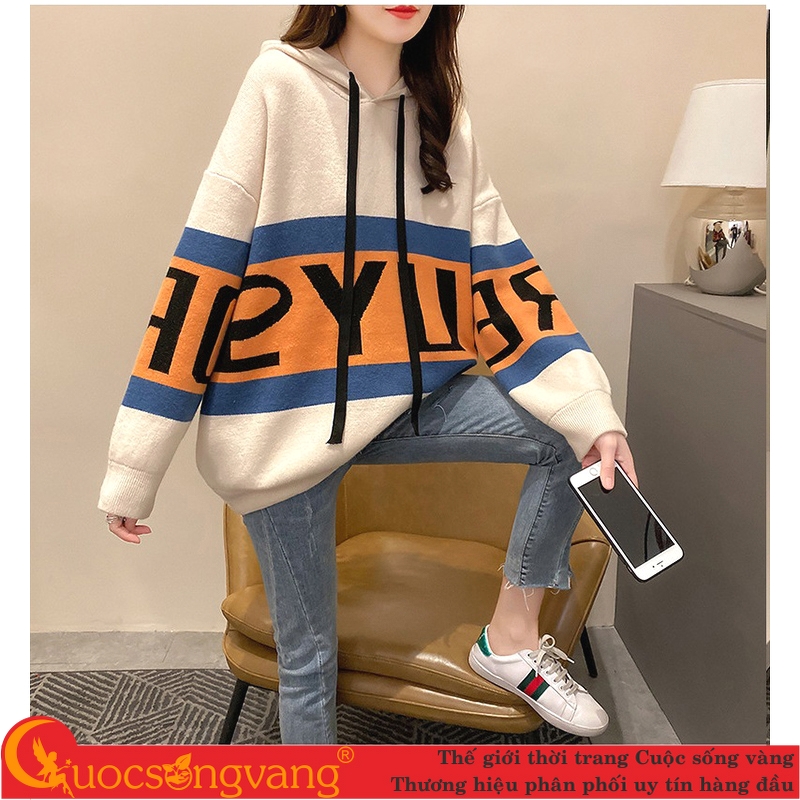 Áo len hoodie có nón áo len nữ phom rộng mã GLA320