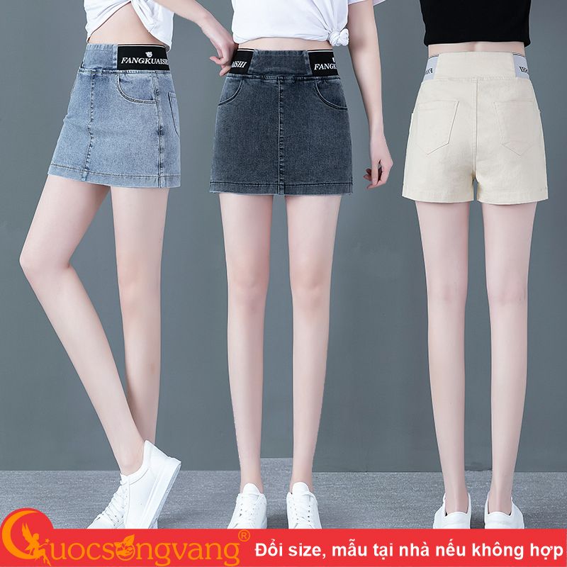 Quần short jean nữ kiểu thể thao quần jean lưng cao dáng váy eo thun GLQ150